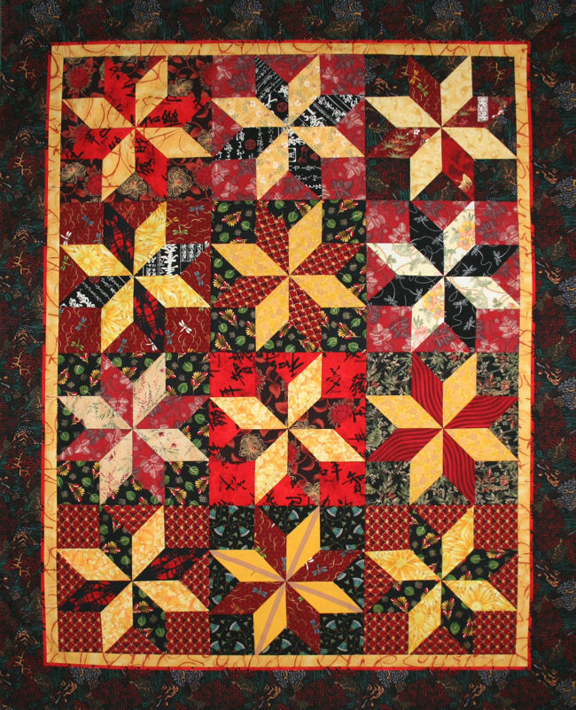 Asian Flair Touching LeMoyne Stars quilt